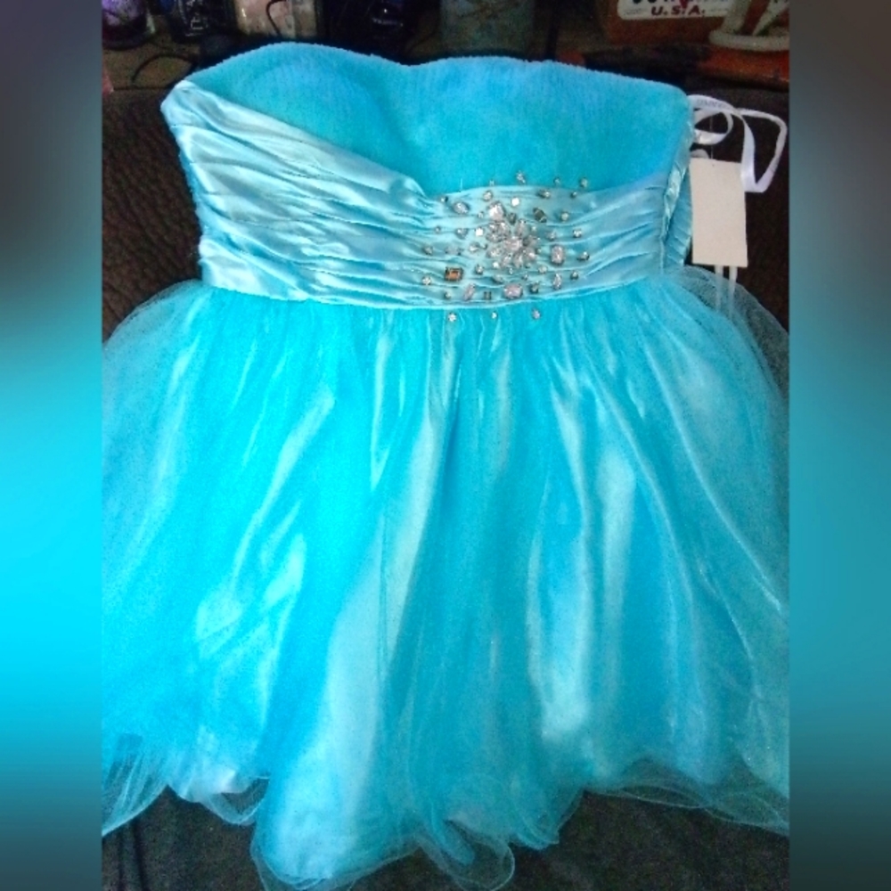 Blue Cinderella strapless prom dress. Size 10